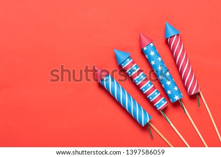 4th of July fireworks on red background Independence Day banner