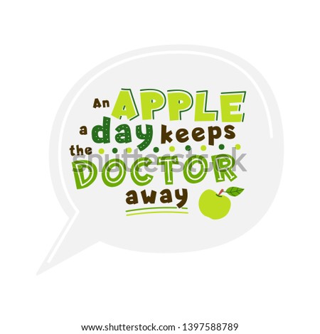 Healthy nutrition hand drawn vector lettering. Apple a day keeps doctor away quote. Organic food, dieting wisdom saying stylized typography. Health aphorism, phrase clipart. Poster, banner element
