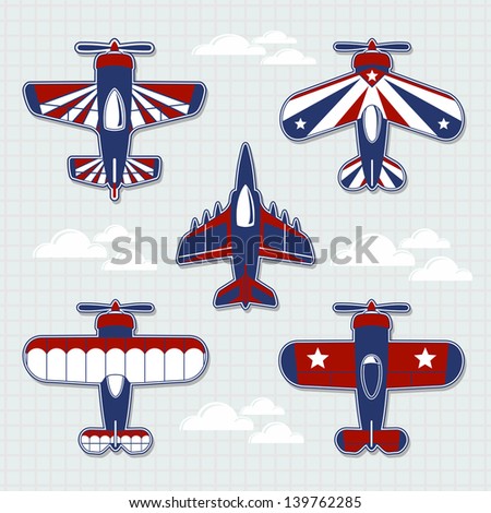 set of funny airplanes cartoon for childish decoration in vector format very easy to edit, individual objects