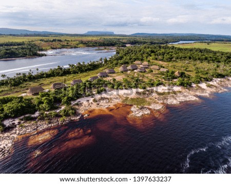 Aerial view of indigenous village in the Canaima National Park, Venezuela