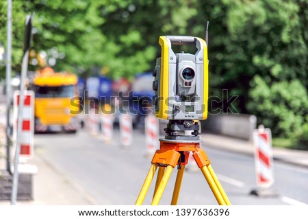 A Tachymeter, an instrument for measuring, at a construction site  - selective focus with little depth of field
