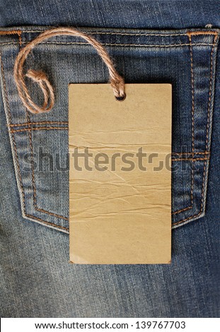 Blank paper label tag on jeans