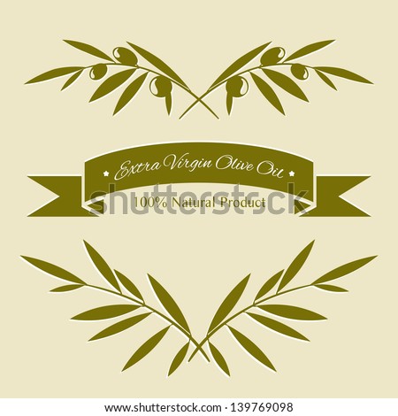 Silhouette olive branches and olive oil label Royalty-Free Stock Photo #139769098