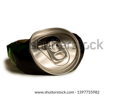 aluminum soda and beer beverage can isolated on white background, metal can, recyclable product, environmental care