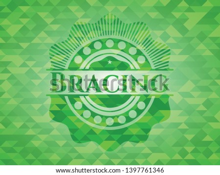 Bracing realistic green emblem. Mosaic background. Vector Illustration. Detailed.