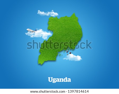 Uganda Map. Green grass, sky and cloudy concept. Royalty-Free Stock Photo #1397814614