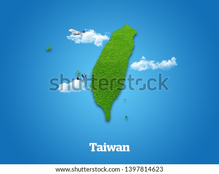 Taiwan Map. Green grass, sky and cloudy concept. Royalty-Free Stock Photo #1397814623