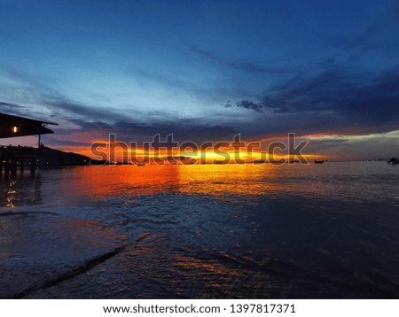 seascape sunset beach Thailand. The golden hour 