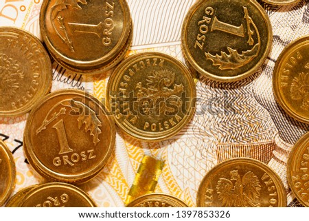 Polish banknotes photographed close-up. Shown details of bills. International designation - PLN