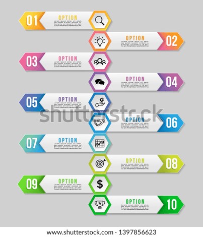Vector Infographic Design Template with 10 Options Steps. Business Data Visualization Timeline with Marketing Icons most useful can be used for presentation, diagrams, annual reports, workflow layout