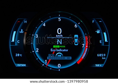 Tachometer and speedometer of the new car.