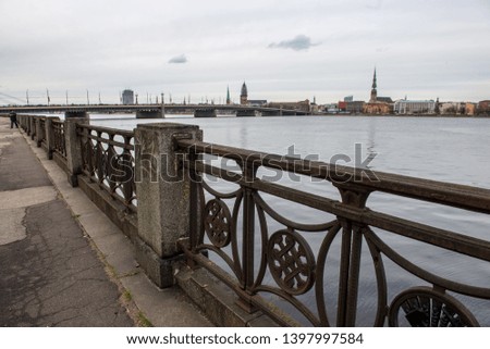 riverside view to the old city center of Riga, Latvia in summer