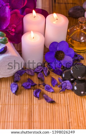 Cpa setting place for relaxation orchid flower and burning candles colorful spa massages center