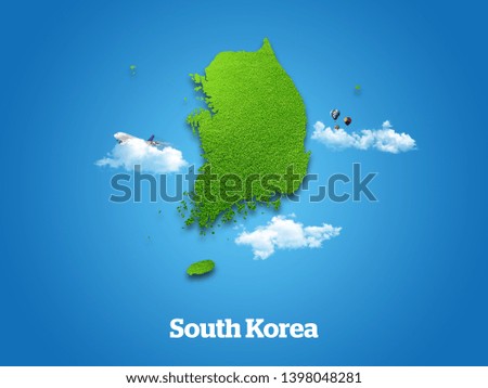 South Korea Map. Green grass, sky and cloudy concept. Royalty-Free Stock Photo #1398048281