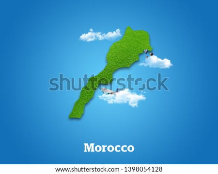 Morocco Map. Green grass, sky and cloudy concept. Royalty-Free Stock Photo #1398054128