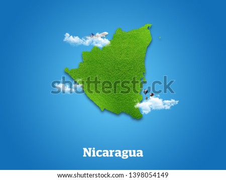 Nicaragua Map. Green grass, sky and cloudy concept. Royalty-Free Stock Photo #1398054149
