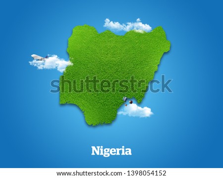 Nigeria Map. Green grass, sky and cloudy concept. Royalty-Free Stock Photo #1398054152