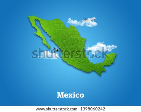 Mexico Map. Green grass, sky and cloudy concept. Royalty-Free Stock Photo #1398060242