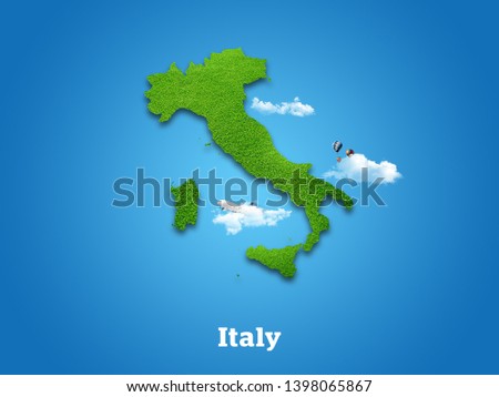 Italy Map. Green grass, sky and cloudy concept. Royalty-Free Stock Photo #1398065867