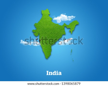 India Map. Green grass, sky and cloudy concept. Royalty-Free Stock Photo #1398065879