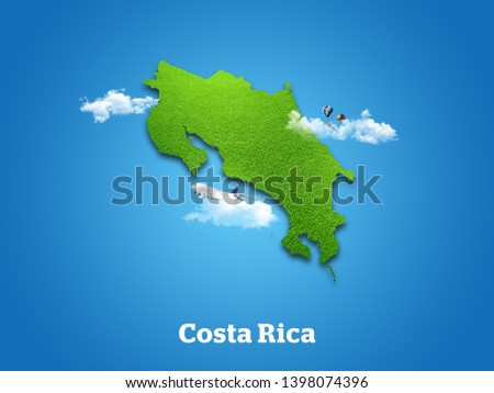 Costa Rica Map. Green grass, sky and cloudy concept. Royalty-Free Stock Photo #1398074396