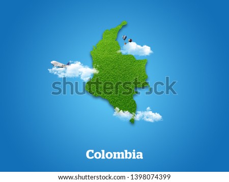 Colombia Map. Green grass, sky and cloudy concept. Royalty-Free Stock Photo #1398074399