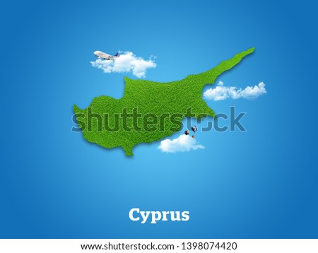 Cyprus Map. Green grass, sky and cloudy concept. Royalty-Free Stock Photo #1398074420