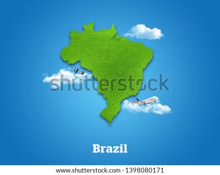 Brazil Map. Green grass, sky and cloudy concept. Royalty-Free Stock Photo #1398080171