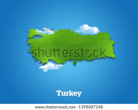 Turkey Map. Green grass, sky and cloudy concept. Royalty-Free Stock Photo #1398087248