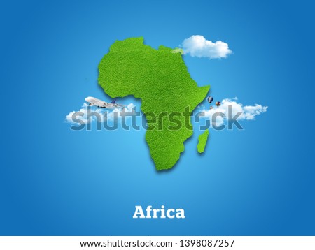 Africa Map. Green grass, sky and cloudy concept. Royalty-Free Stock Photo #1398087257