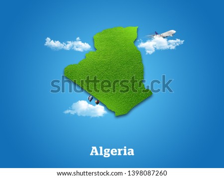 Algeria Map. Green grass, sky and cloudy concept.