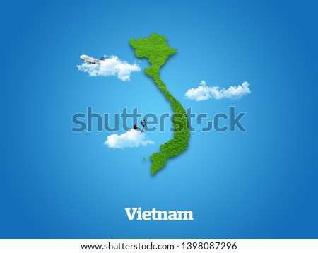 Vietnam Map. Green grass, sky and cloudy concept. Royalty-Free Stock Photo #1398087296