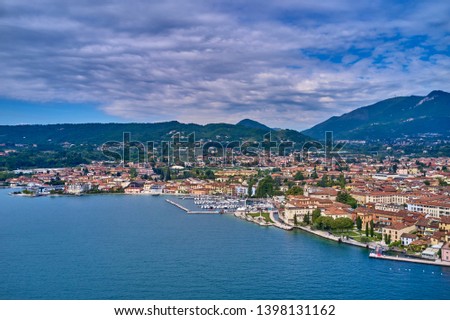 Aerial photography with drone. Italian town Salo on Lake Garda.