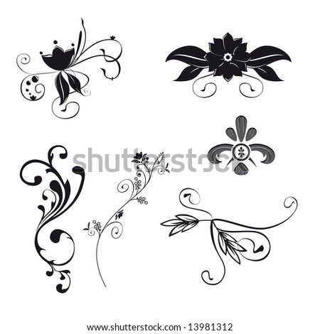 Set of six floral ornaments illustration. (vector version ID: 15008419)