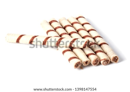 wafer rolls with chocolate isolated on white background