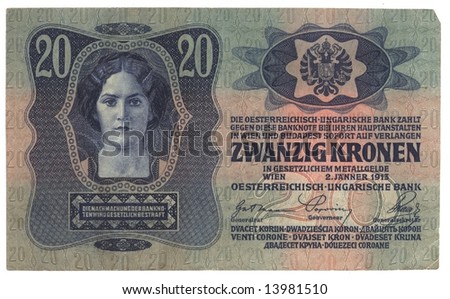 High-resolution picture of very old  Hungarian banknote. year 1913