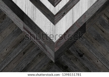Black-white parquet floor with geometric pattern. Wooden panel of thin planks for wall decoration. Wood texture for background. Old barn planks for flooring