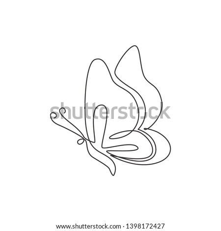 One single line drawing of beautiful butterfly for company logo identity. Salon and spa healthcare business icon concept from animal shape. Continuous line draw graphic vector design illustration