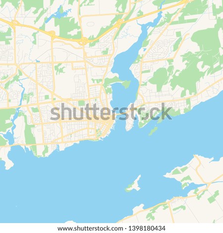Empty vector map of Kingston, Ontario, Canada, printable road map created in classic web colors for infographic backgrounds.