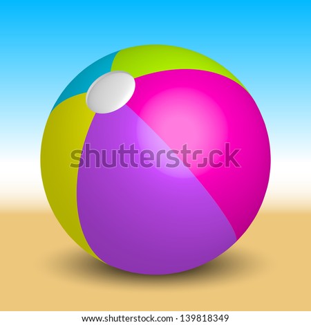 Vector illustration of inflatable beach ball on the beach