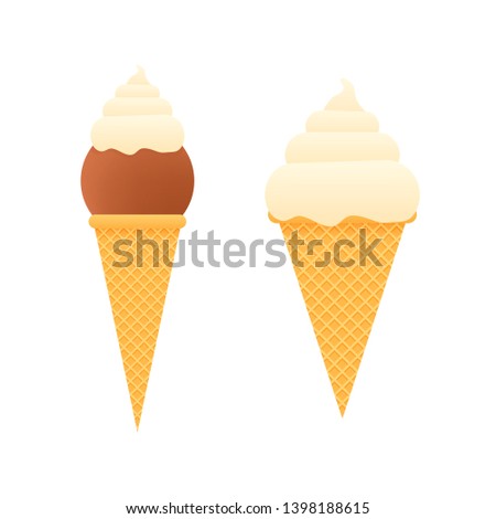 Collection of ice cream cones isolated on white. Vector stock illustration.