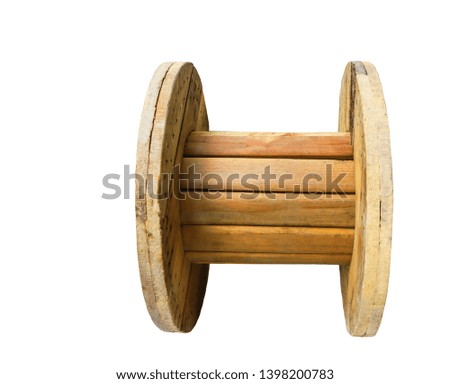 Wooden coil of electric cable empty cable spool isolated on white background isolated 