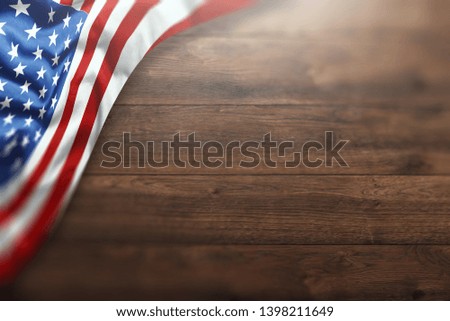 Creative background, wooden background with american flag, usa independence day, american flag. Independence Day Banner USA, postcard, democracy