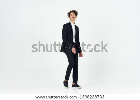 Cute business man in suit office jacket isolated background job style 