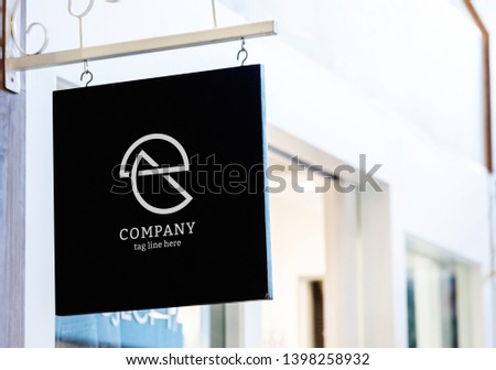 Hanging squre black shop sign mockup