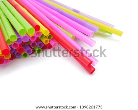 The colourful plastic straws drinking, Stop single use straws banned in EU, save global environment concept. with copy space text.