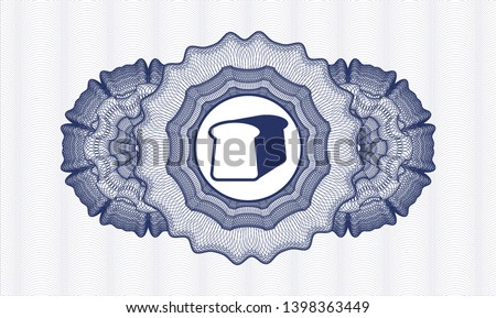 Blue money style emblem or rosette with bread icon inside