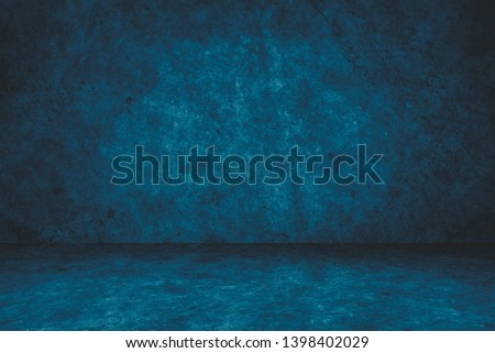 Dark blue wall and floor cement grunge room interior backgrounds,for display products