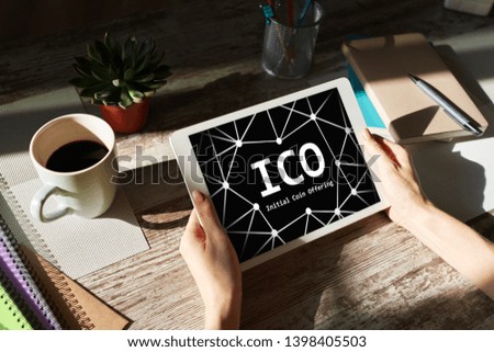 ICO - Initial coin offering. Blockchain and financial technology concept.