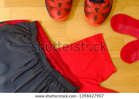 In this photo you can see a set of sportswear for physical exercise. This photo was taken in May 2019